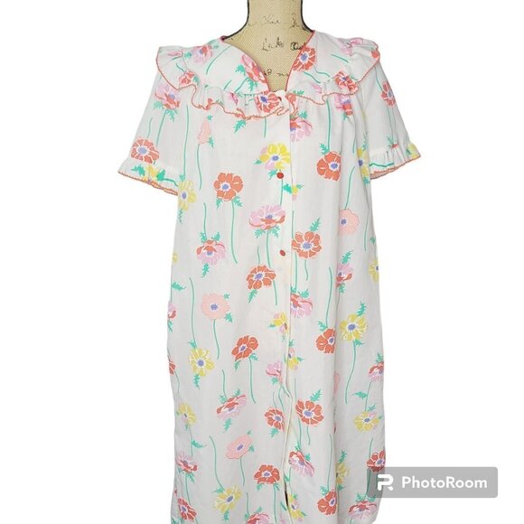 Vintage Girlie Floral Ruffled Night Gown House Dress - Picture 1 of 12
